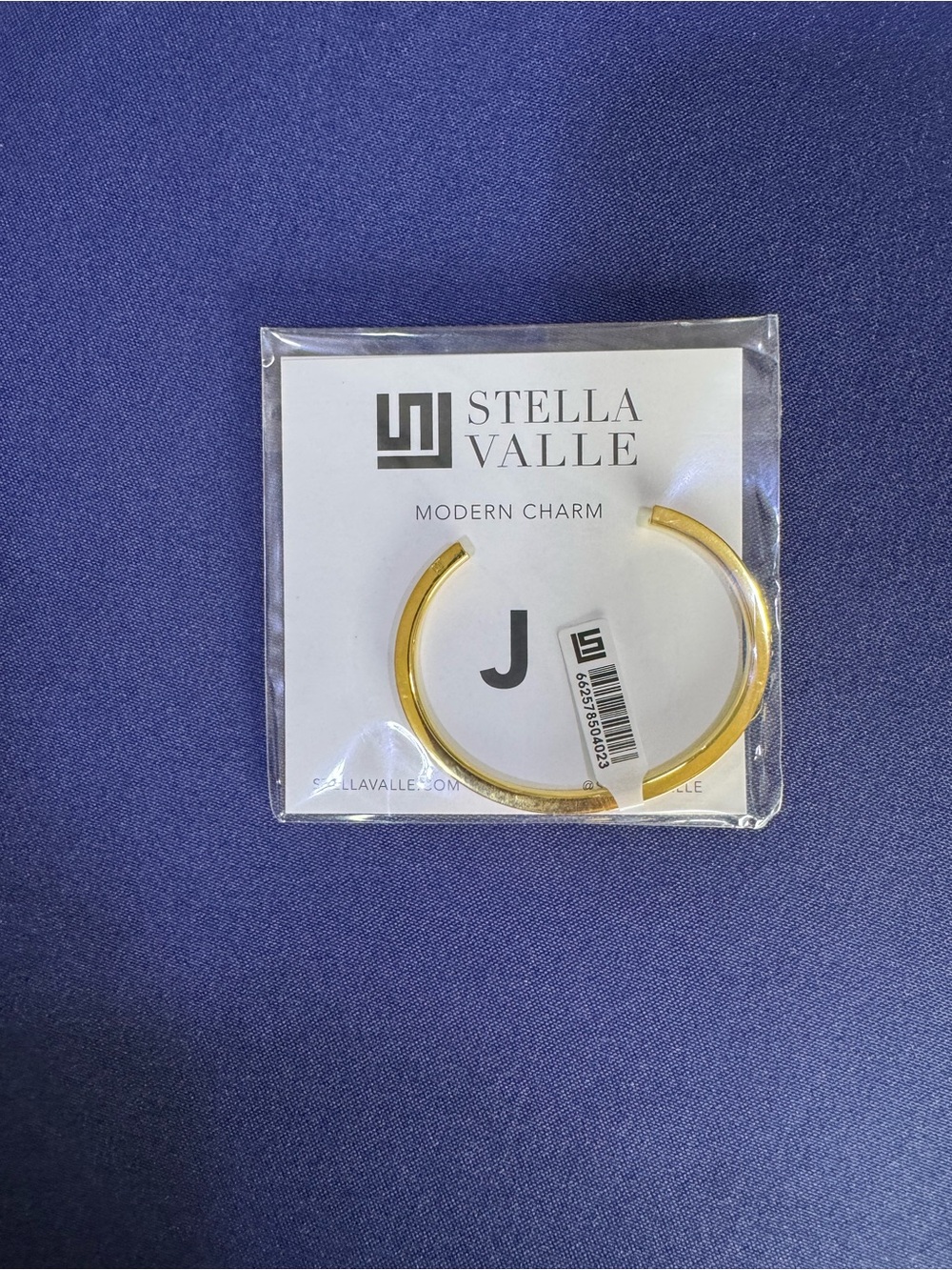 Stella Valle “J” Gold Modern Charm Cuff Bracelet